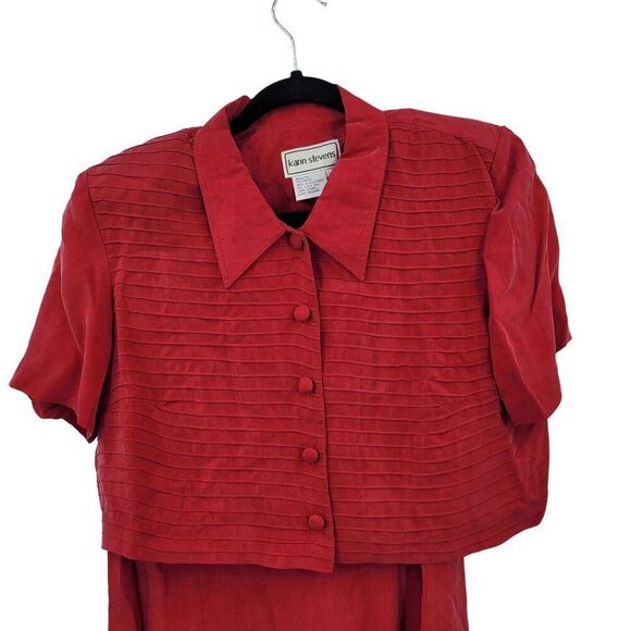 Karin Stevens Red Sleeveless Modest Maxi Dress 16 2pc Set Pleated Button Jacket - Picture 6 of 15